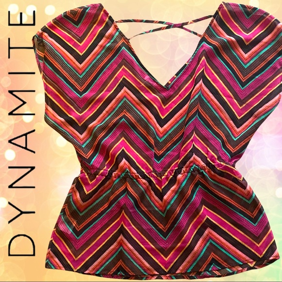 2/$25- Double V-Neck Sheer Psychedelic Raglan Blouse - Picture 3 of 8